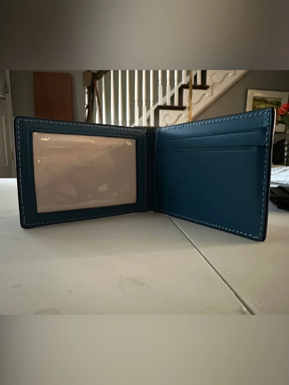 Coach Blue Leather Single Fold Wallet